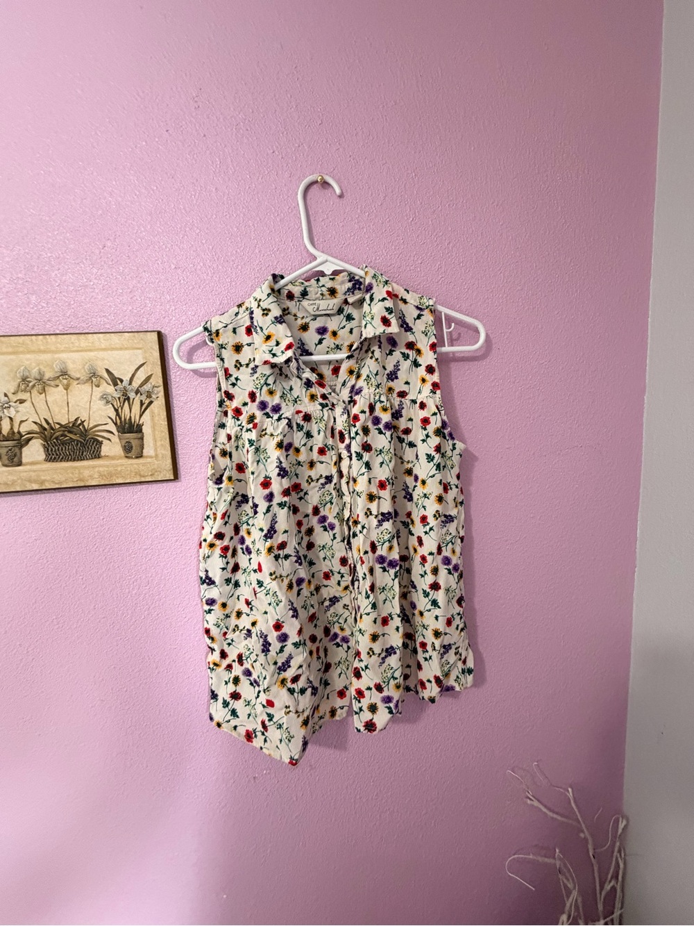 Floral Button-Up Blouse in Cream with Multicolor Blooms